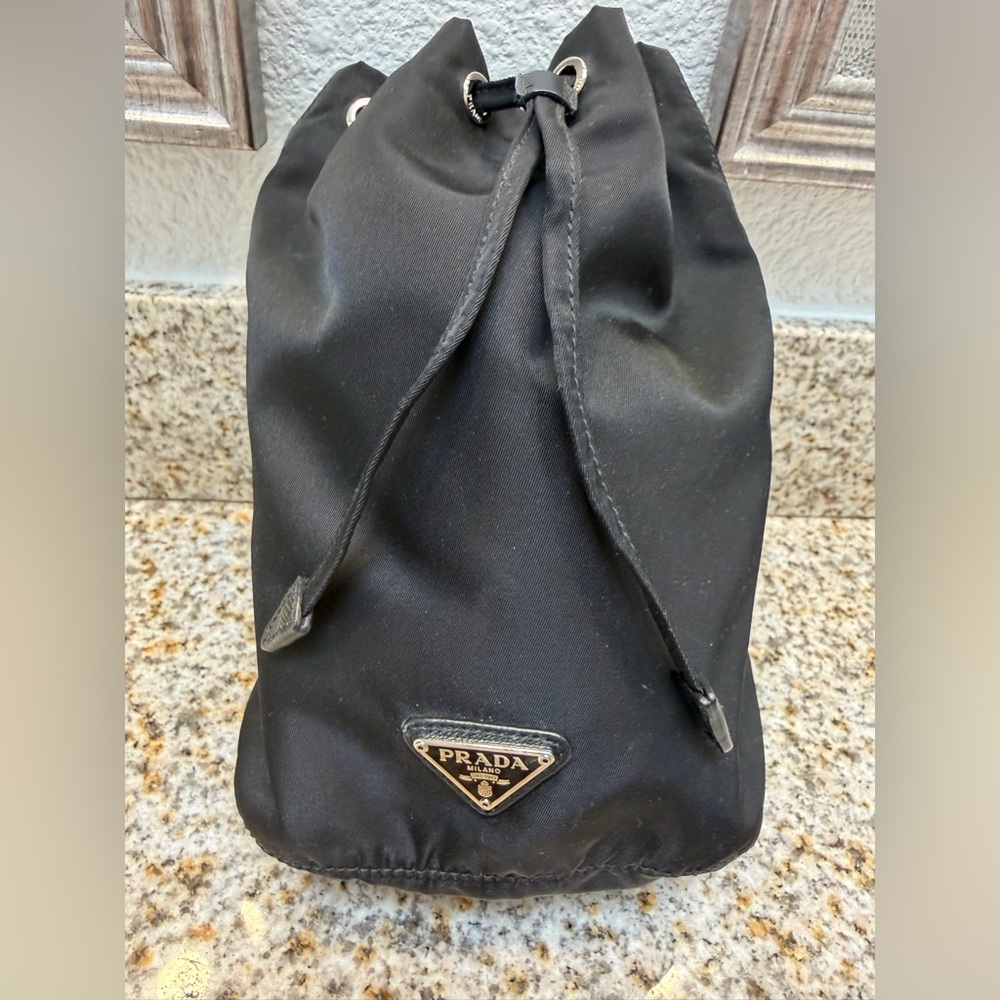 Prada Black Nylon Drawstring Bucket Pouch